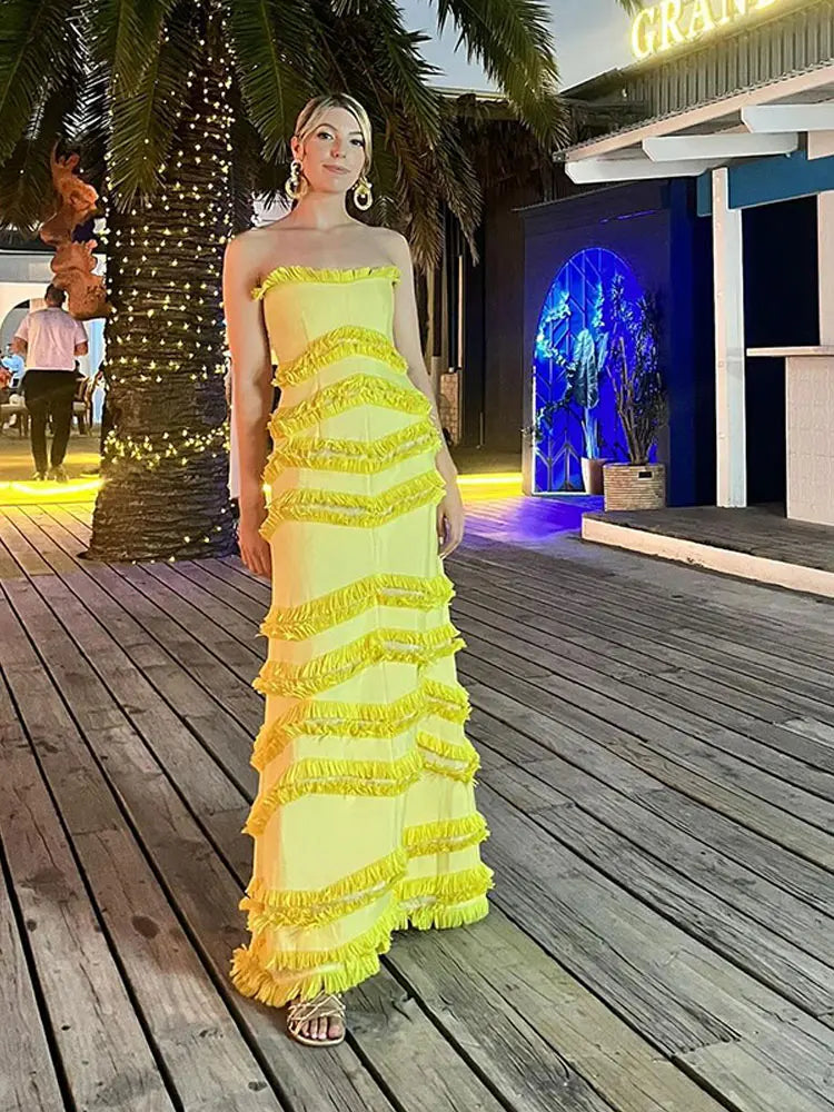 Yellow Amanda Silk Charmeuse Dress in Sunlit Yellow