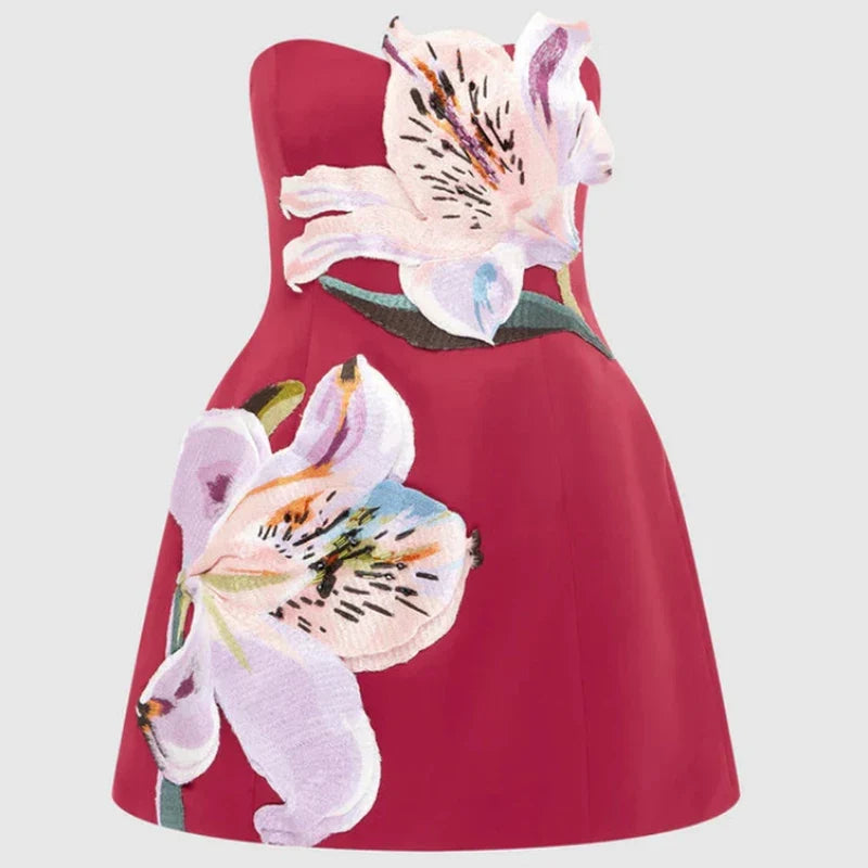 02 Red Arabella Floral Backless Cocktail Dress