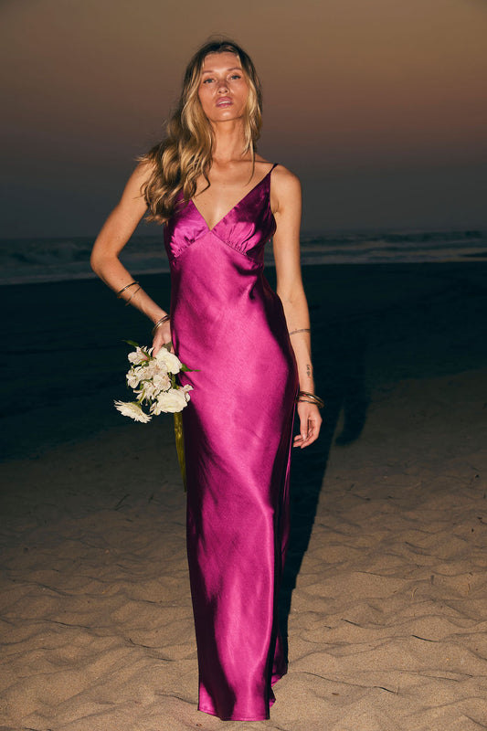 Mirabella Fuchsia Satin Maxi Dress