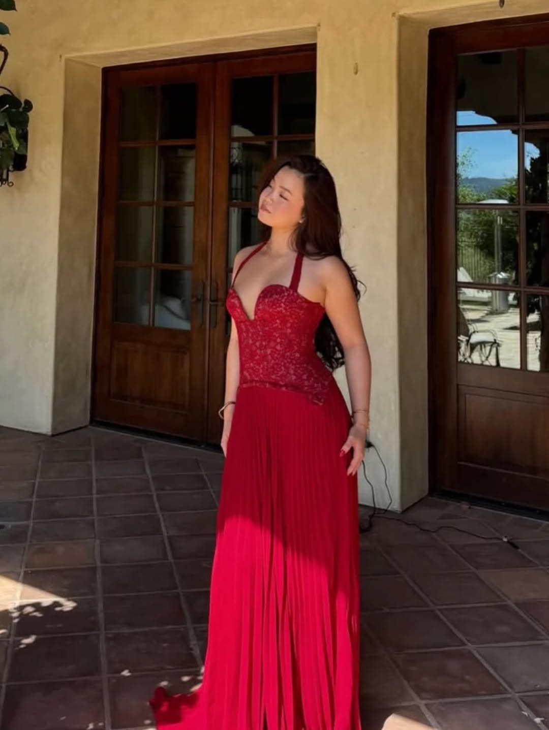 Red Size XS, S, & M Gaia Fluid Midi Dress in Cerulean
