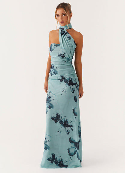 Blue Black Floral Songbird Floral Maxi Dress