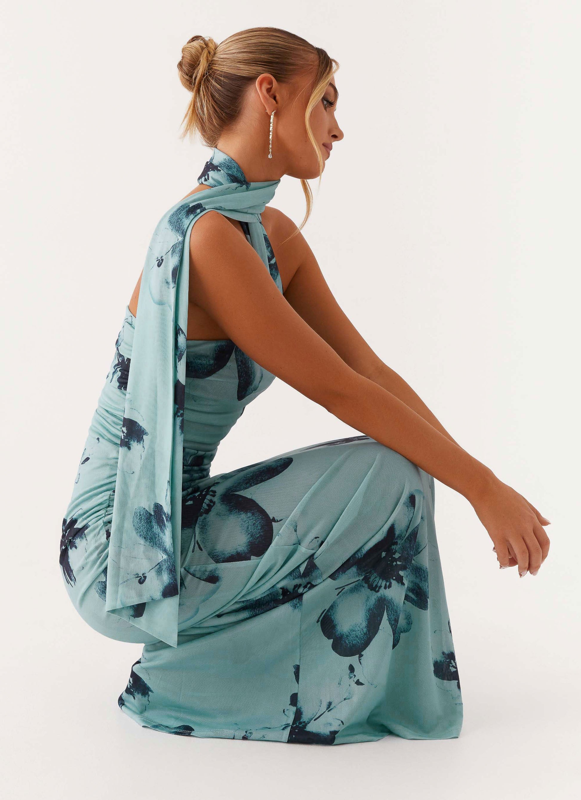 Blue Black Floral Songbird Floral Maxi Dress
