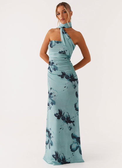 Blue Black Floral Songbird Floral Maxi Dress