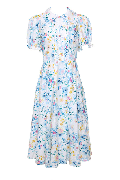 Blue Bouquet Sophia Silk Midi Dress in Blue Bouquet