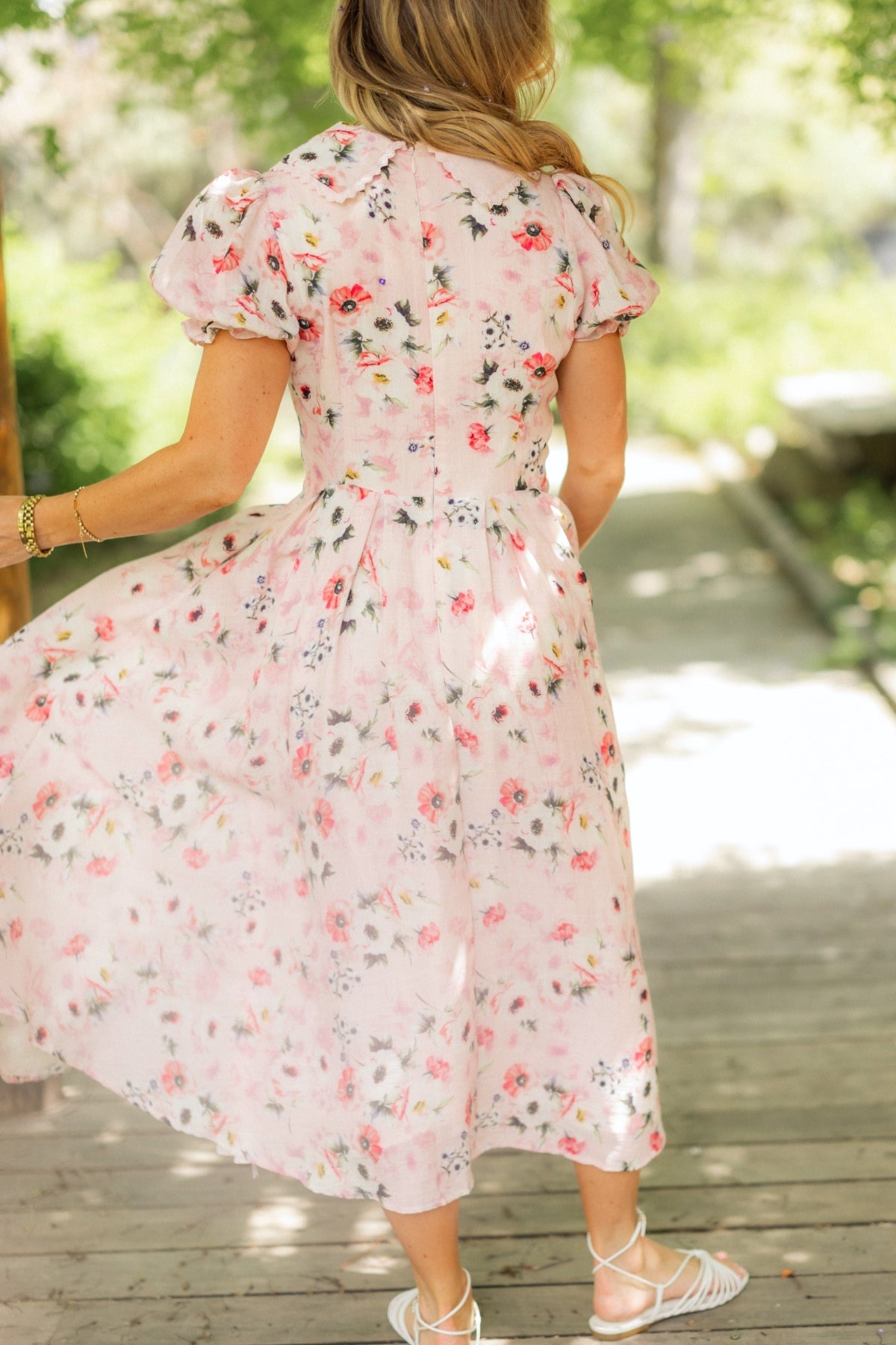 Roselyn Pink Sophia Silk Midi Dress in Blue Bouquet