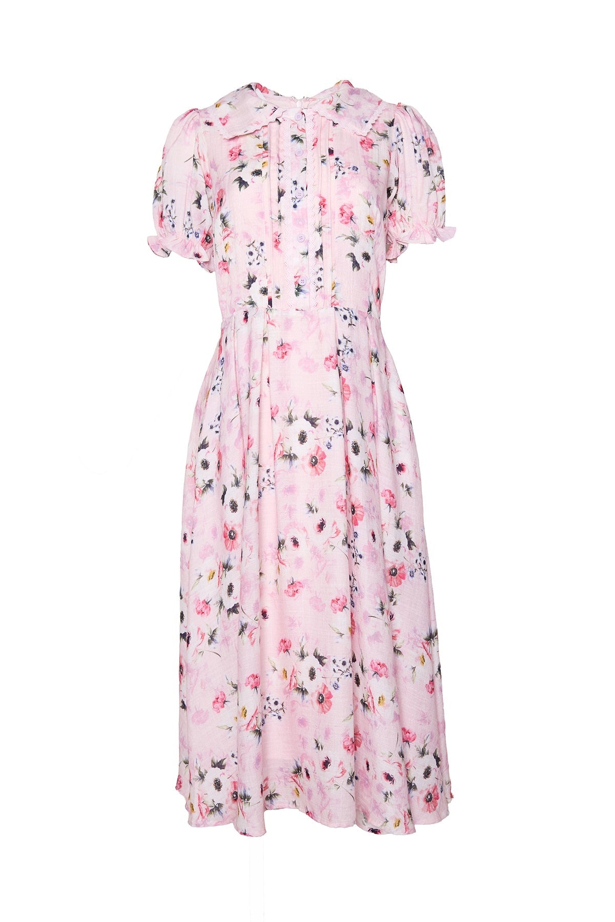 Roselyn Pink Sophia Silk Midi Dress in Blue Bouquet