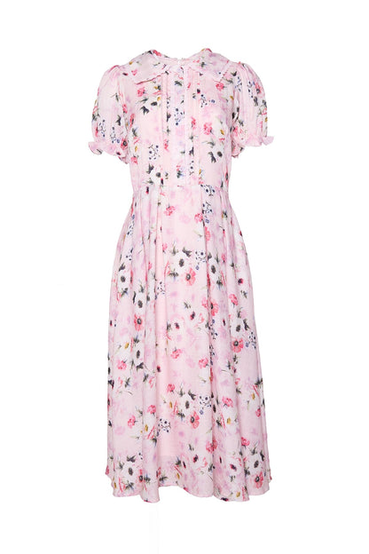 Roselyn Pink Sophia Silk Midi Dress in Blue Bouquet