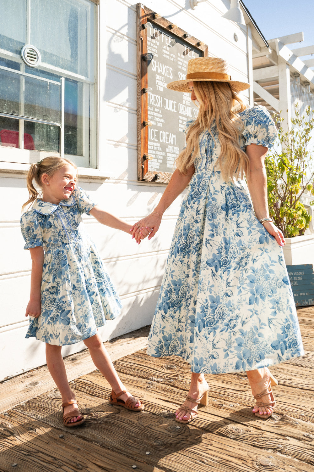 Blue Floral Sophia Silk Midi Dress in Blue Bouquet