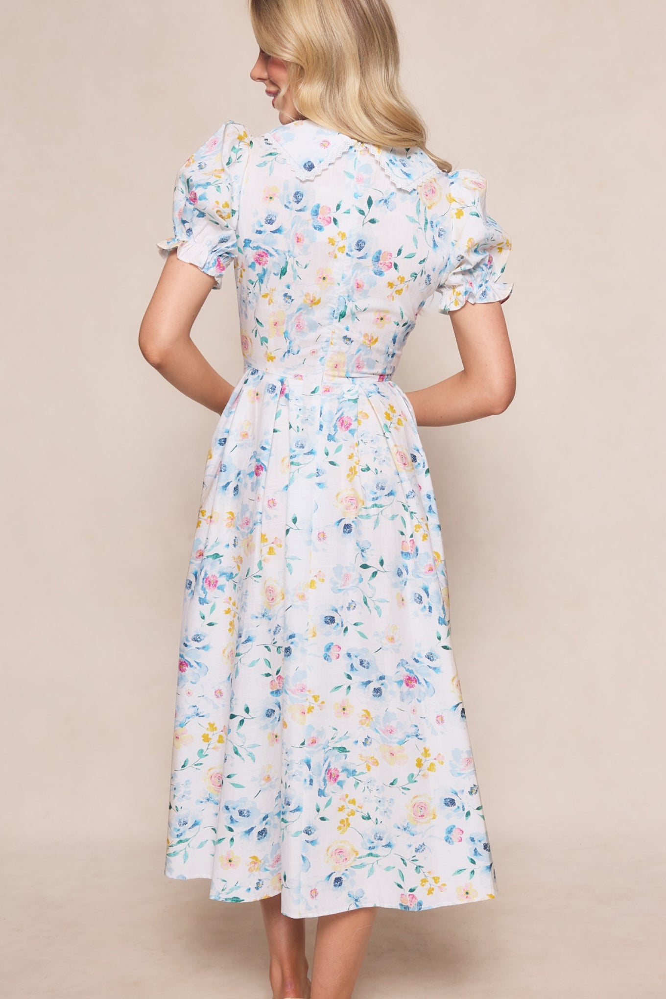 Blue Bouquet Sophia Silk Midi Dress in Blue Bouquet