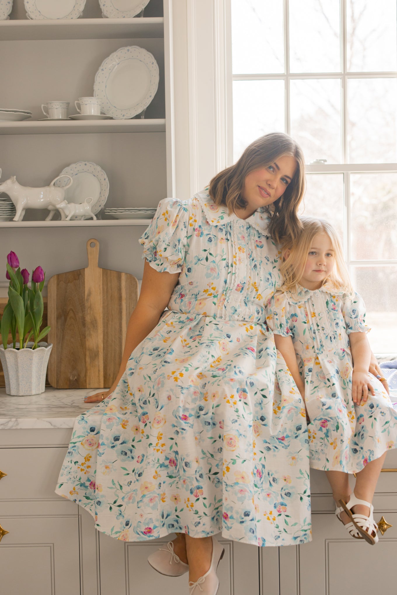 Blue Bouquet Sophia Silk Midi Dress in Blue Bouquet