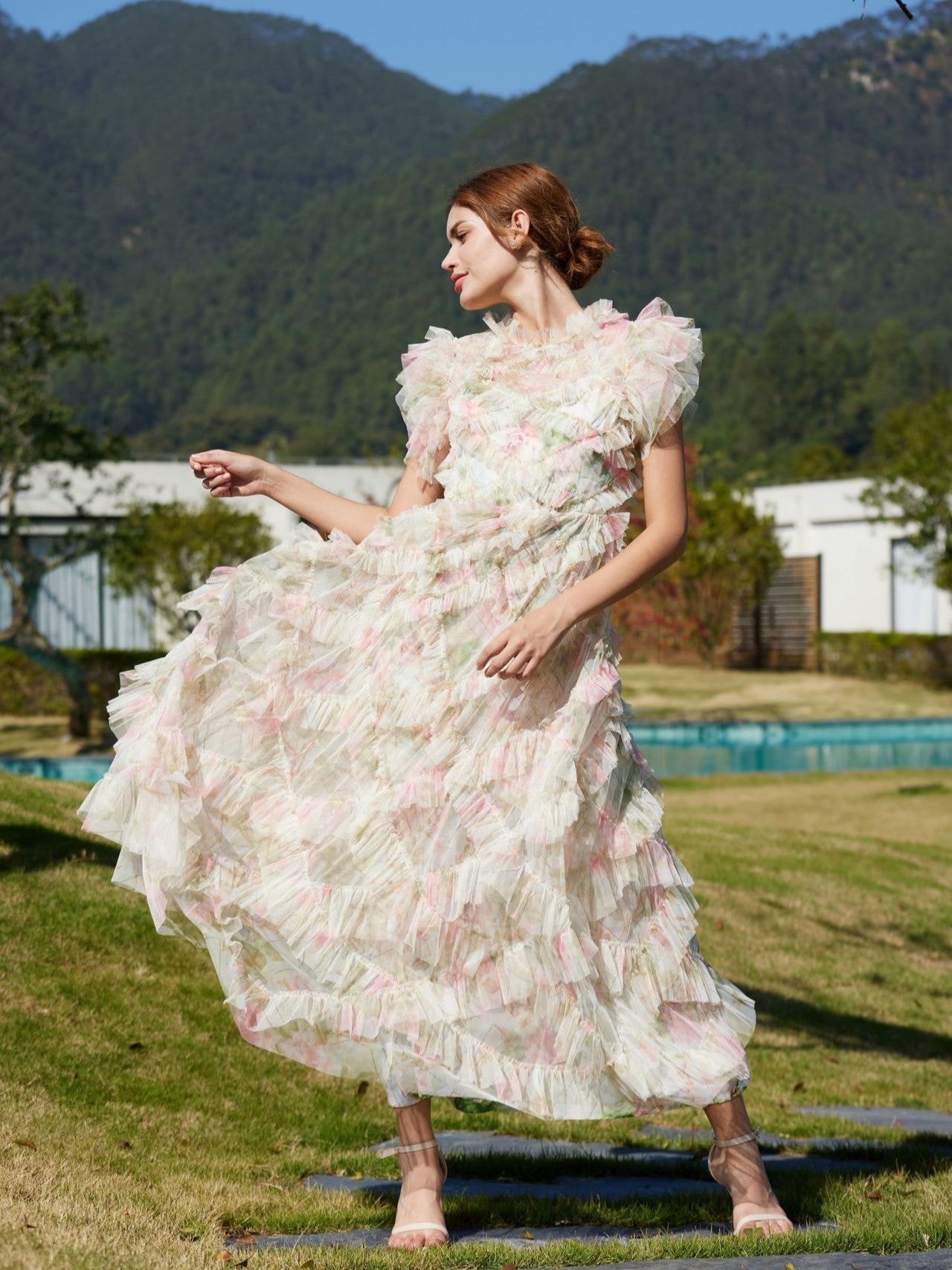 Apricot Arabella Floral Tulle Bridesmaid Dress