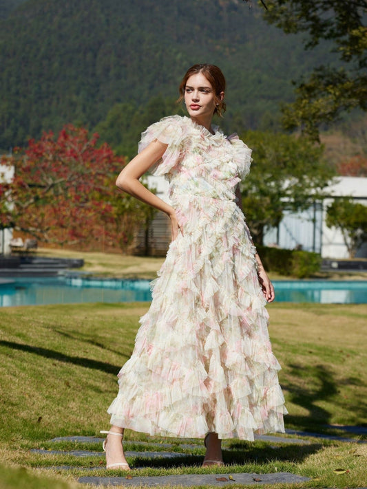 Apricot Arabella Floral Tulle Bridesmaid Dress