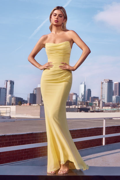 Light Yellow Vivienne Chiffon Strapless Gown