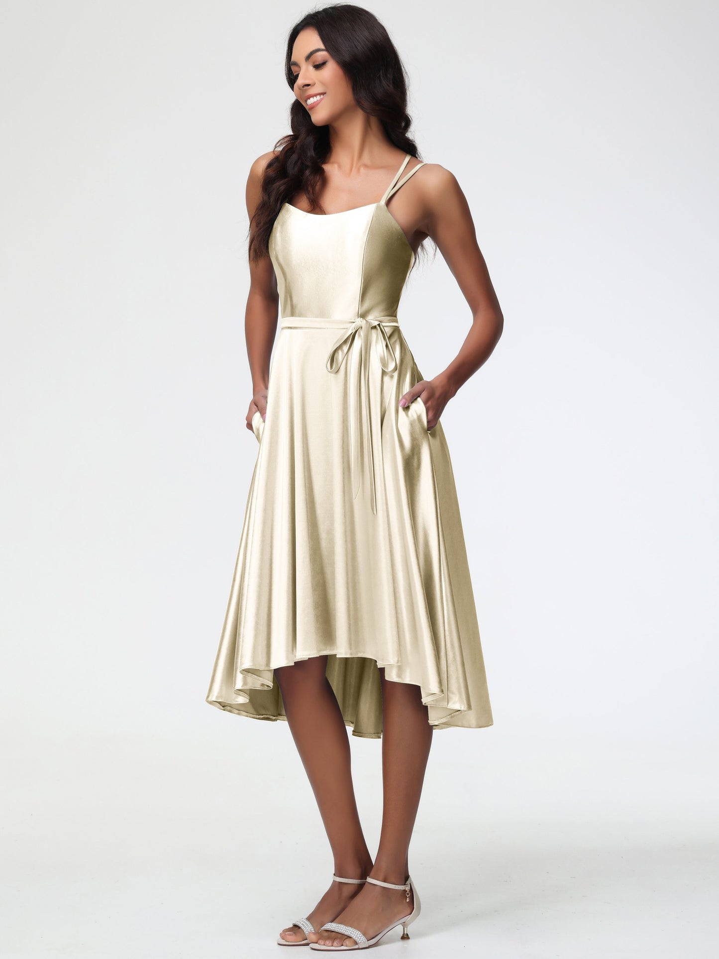 Champagne Margot Satin High-Low Bridesmaid Dress