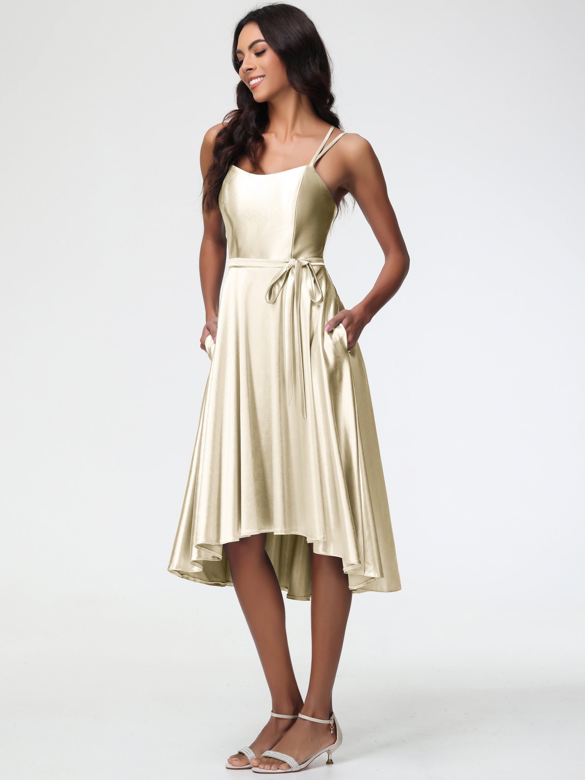 Champagne Margot Satin High-Low Bridesmaid Dress