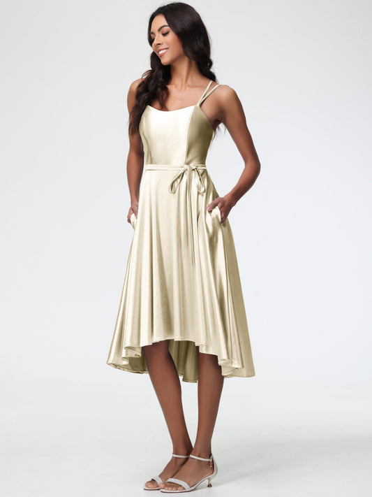 Champagne Margot Satin High-Low Bridesmaid Dress