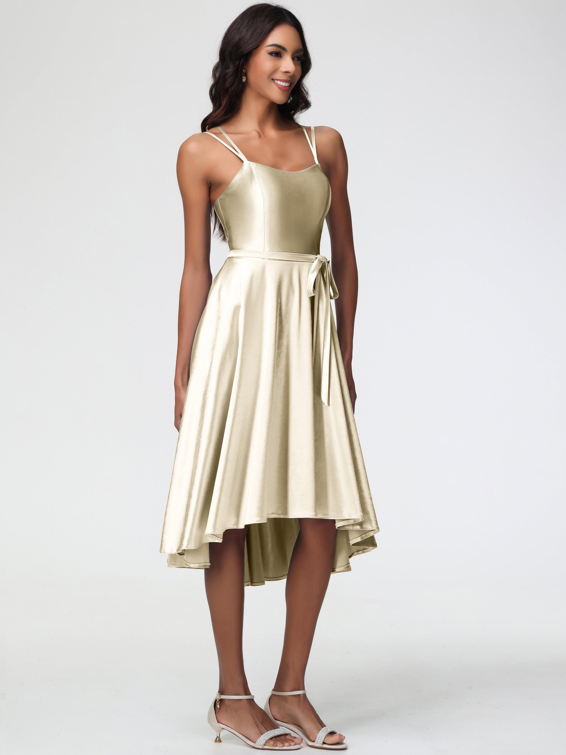 Champagne Margot Satin High-Low Bridesmaid Dress