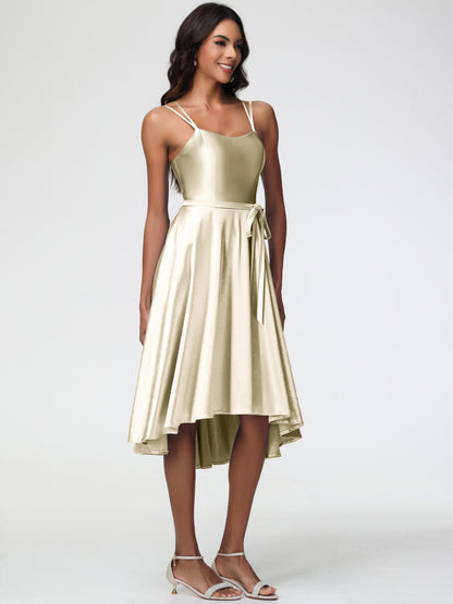 Champagne Margot Satin High-Low Bridesmaid Dress