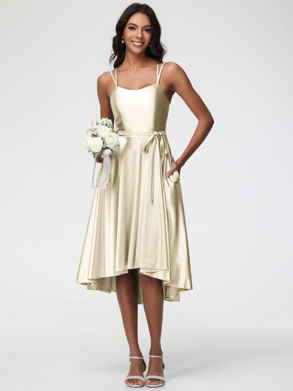 Champagne Margot Satin High-Low Bridesmaid Dress