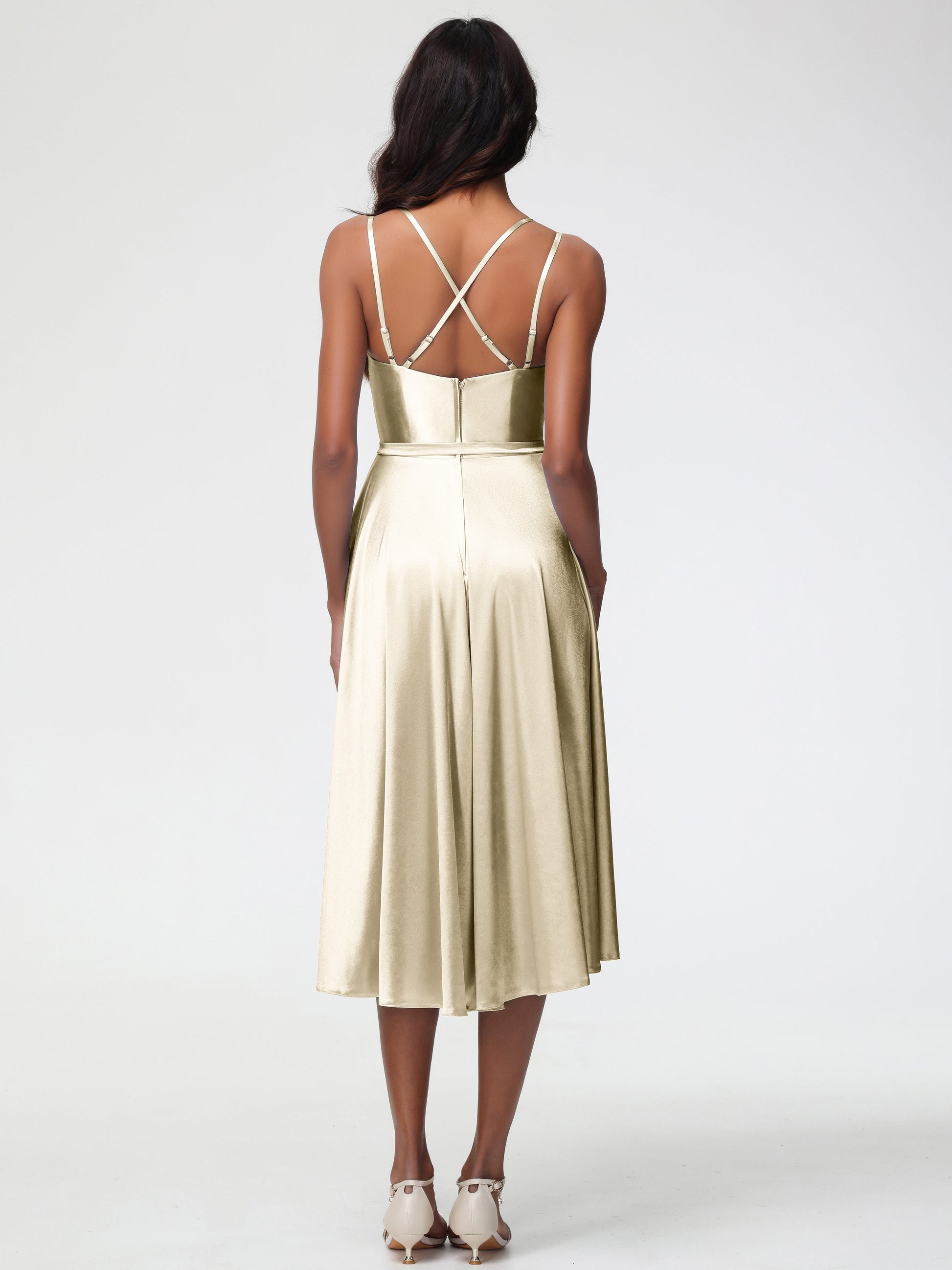 Champagne Margot Satin High-Low Bridesmaid Dress