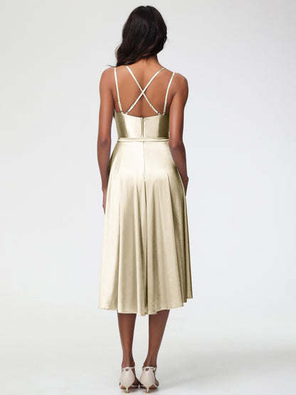 Champagne Margot Satin High-Low Bridesmaid Dress