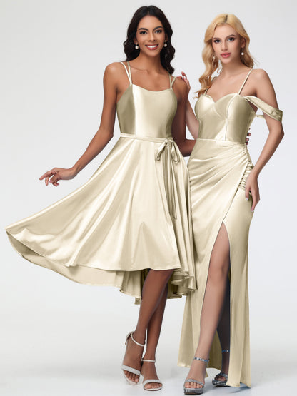 Champagne Margot Satin High-Low Bridesmaid Dress