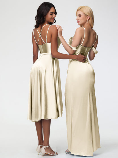Champagne Margot Satin High-Low Bridesmaid Dress