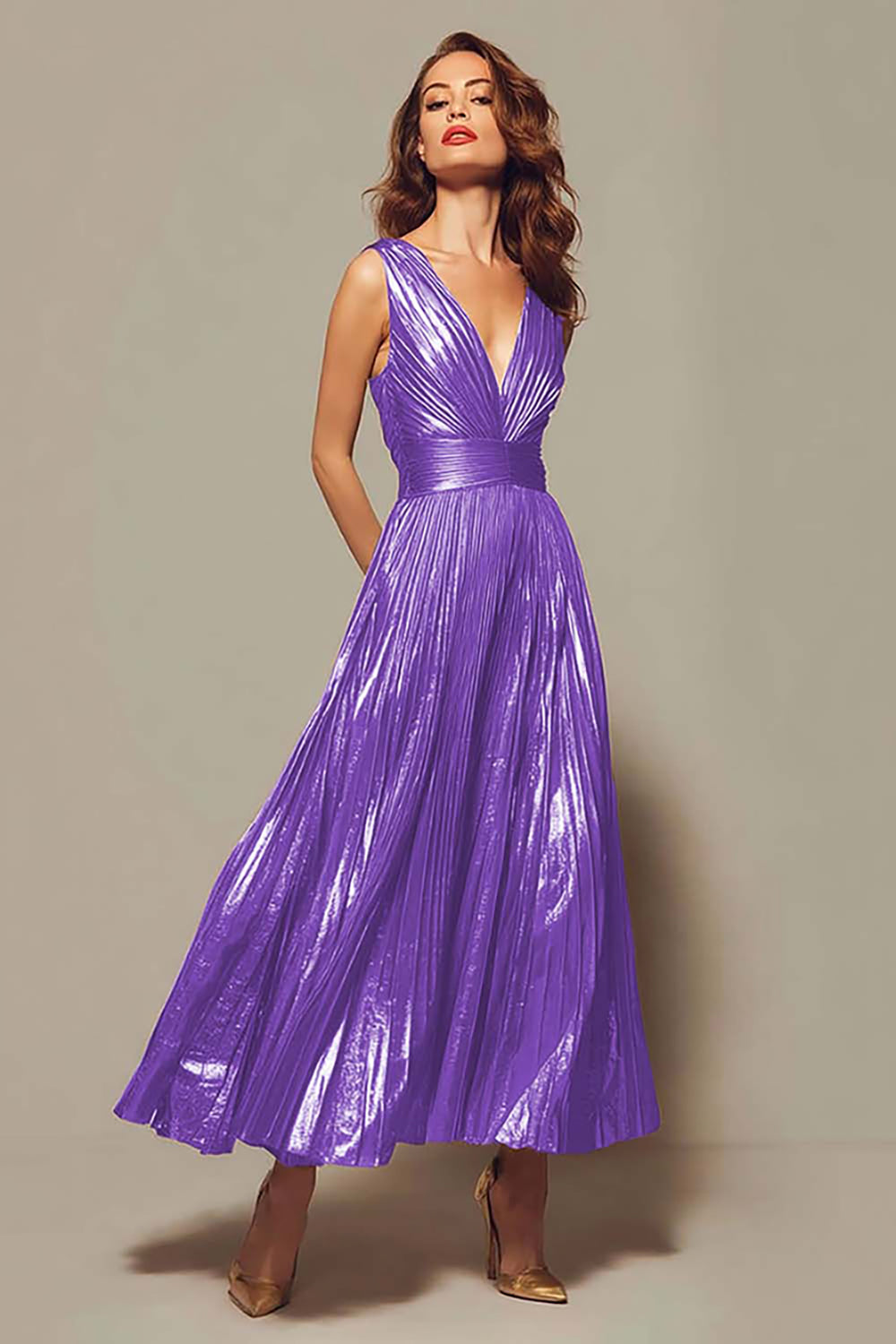 Black Aurelia Metallic Pleated Formal Gown