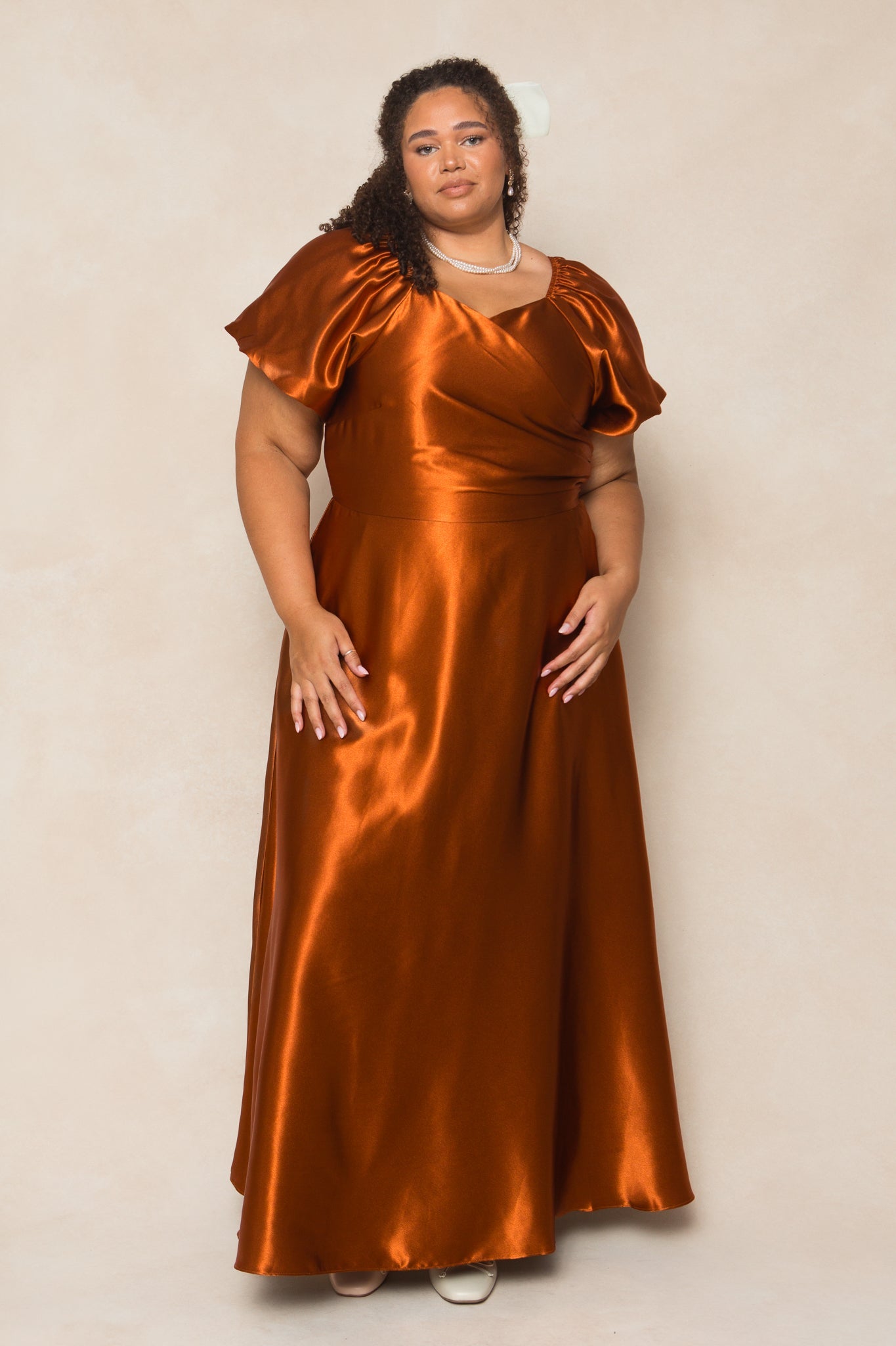 Amber Satin Tessie Silk Slip Dress in Blush
