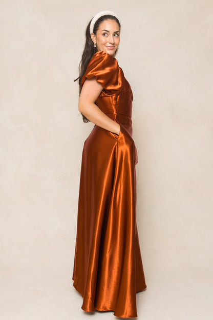 Amber Satin Tessie Silk Slip Dress in Blush