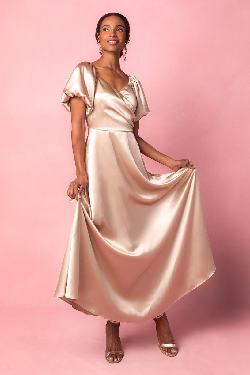 Champagne Tessie Silk Slip Dress in Blush