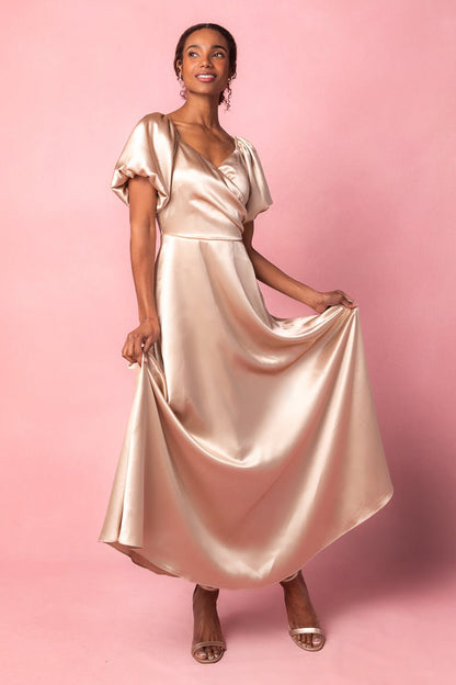 Champagne Tessie Silk Slip Dress in Blush