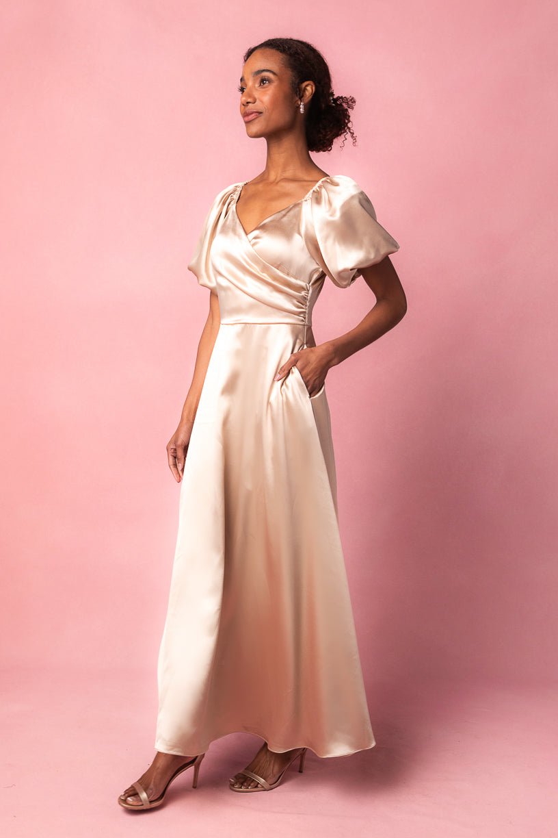 Champagne Tessie Silk Slip Dress in Blush