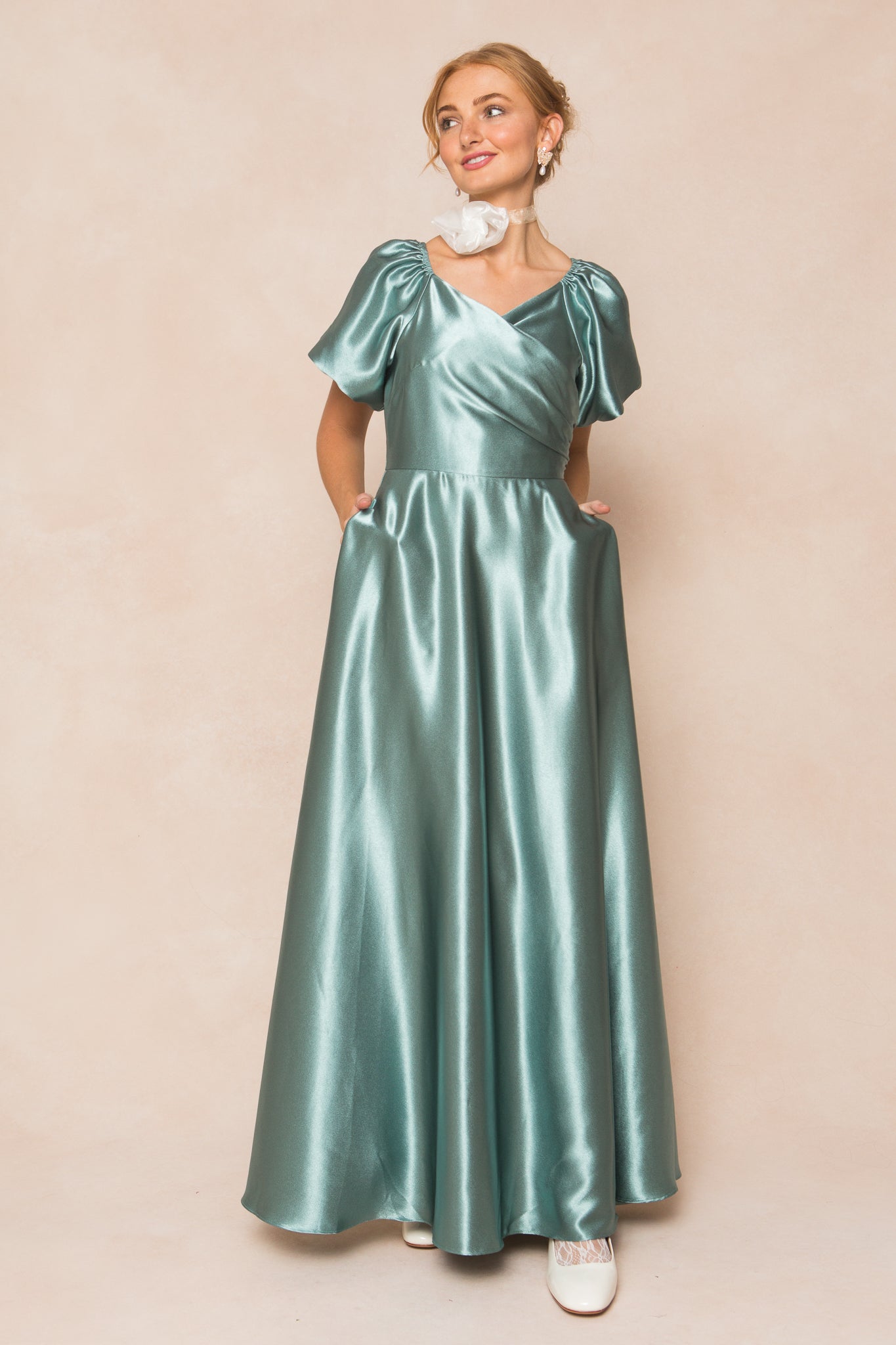 Seaglass Satin Tessie Silk Slip Dress in Blush