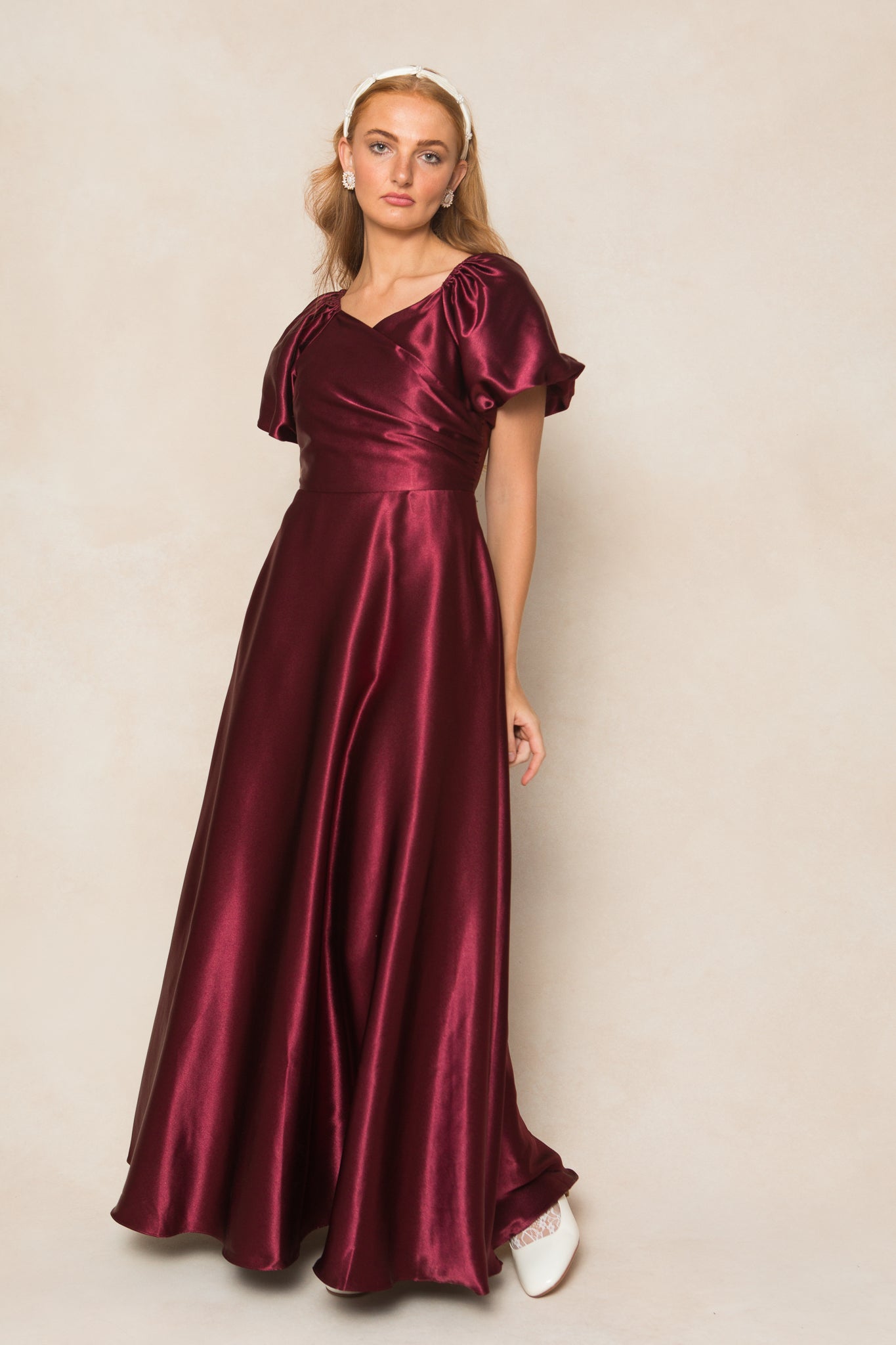 Wine Satin Tessie Silk Slip Dress in Blush