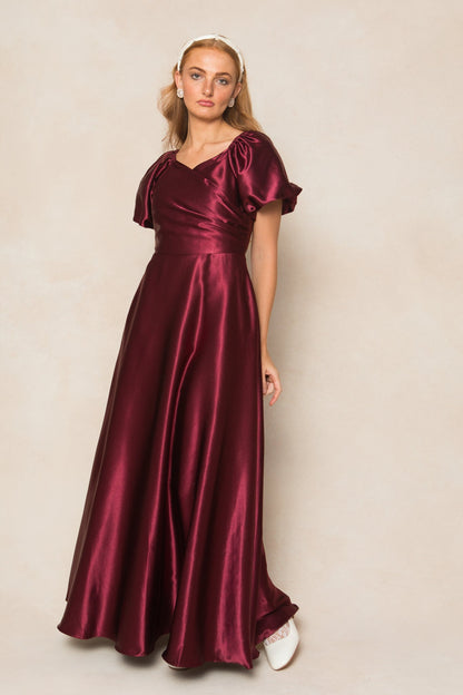 Wine Satin Tessie Silk Slip Dress in Blush