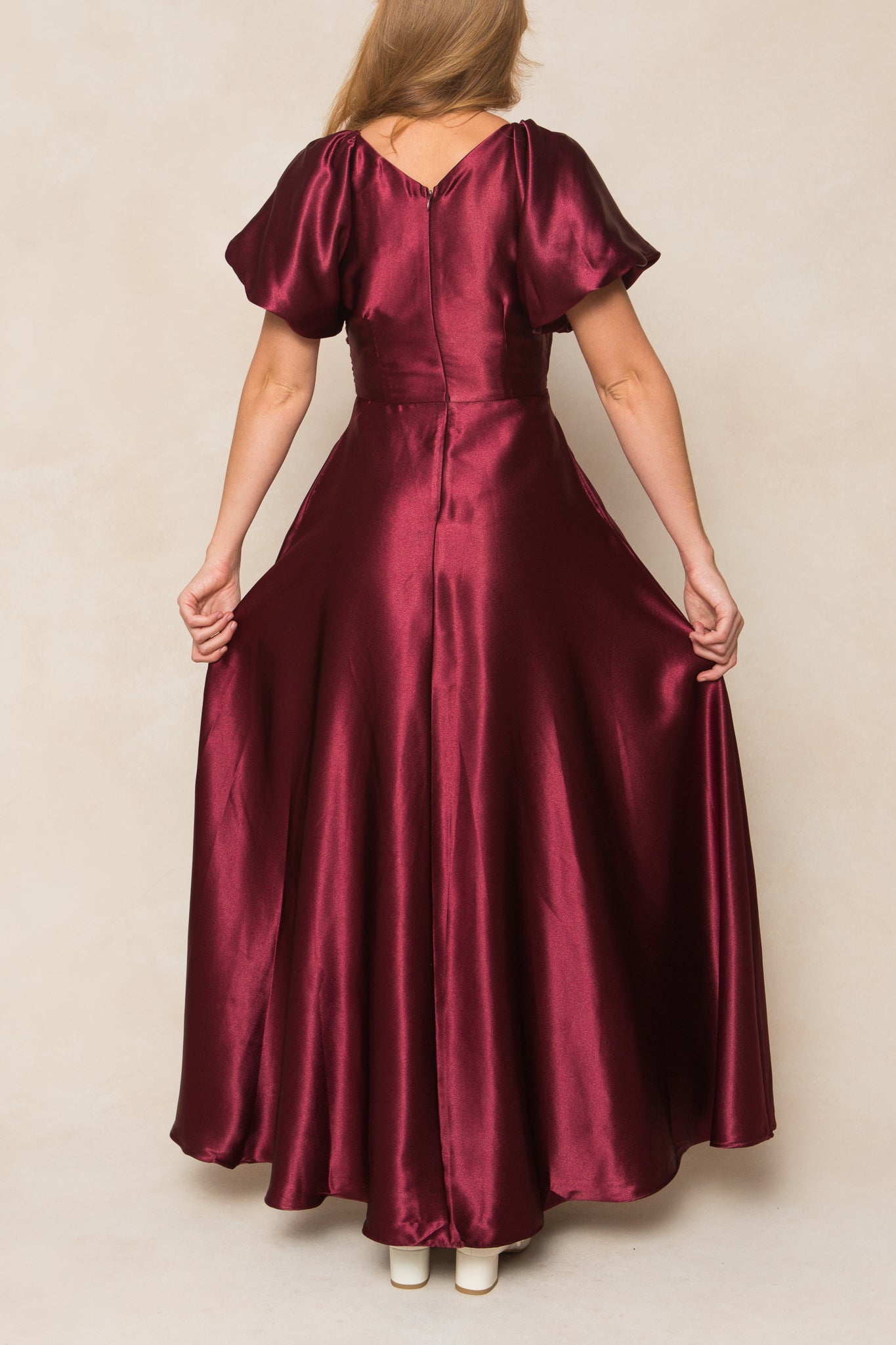 Wine Satin Tessie Silk Slip Dress in Blush