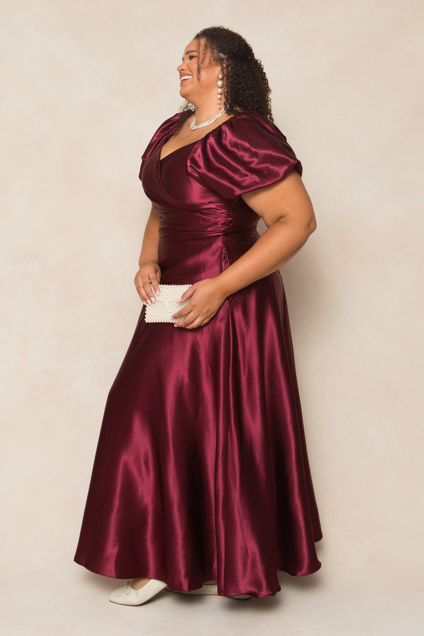 Wine Satin Tessie Silk Slip Dress in Blush