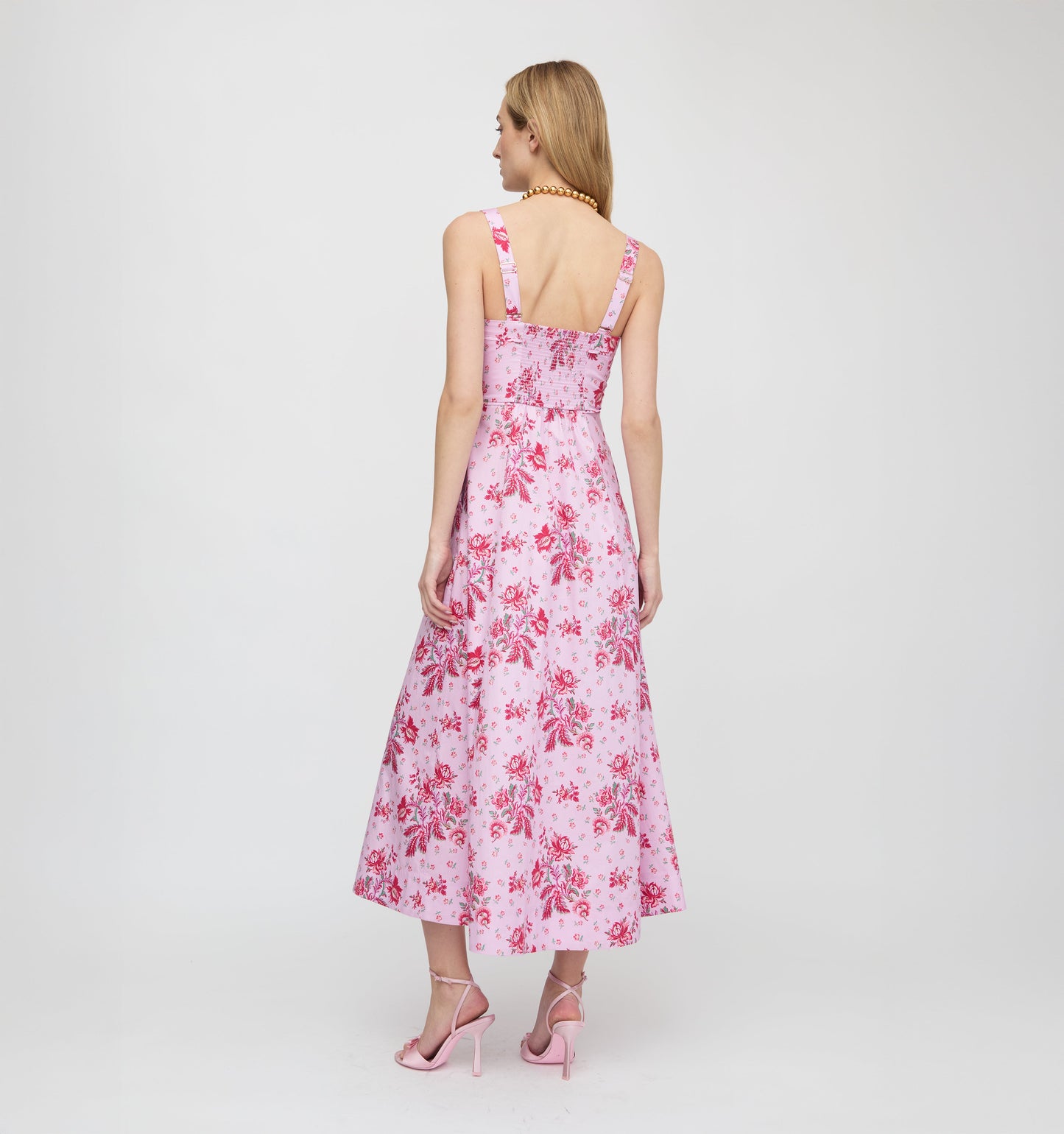 Pink Delft Bouquet Ezra Silk Charmeuse Midi Dress