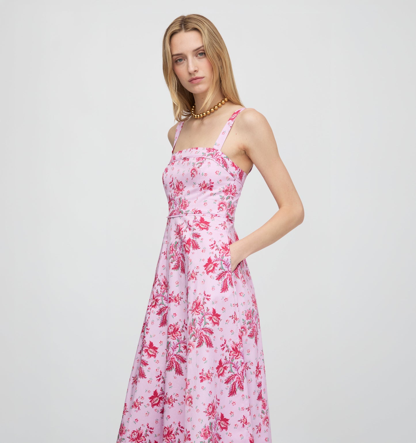 Pink Delft Bouquet Ezra Silk Charmeuse Midi Dress