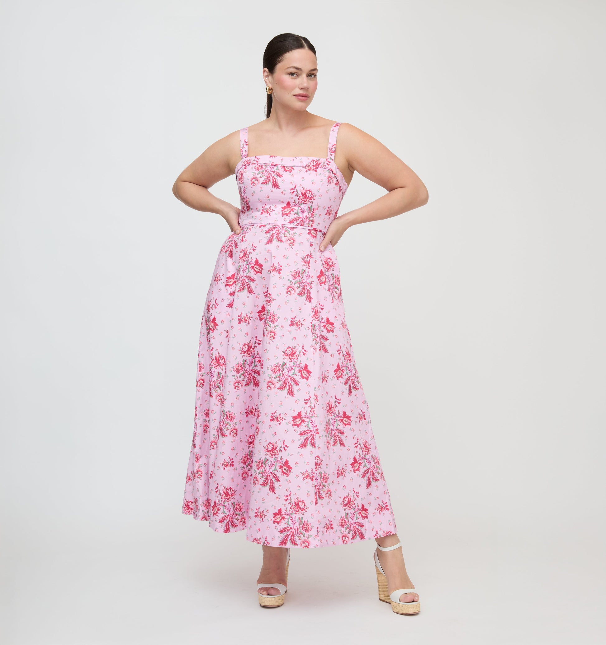 Pink Delft Bouquet Ezra Silk Charmeuse Midi Dress