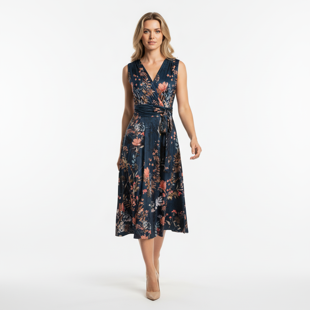 teal Margot Vintage Floral Midi Dress