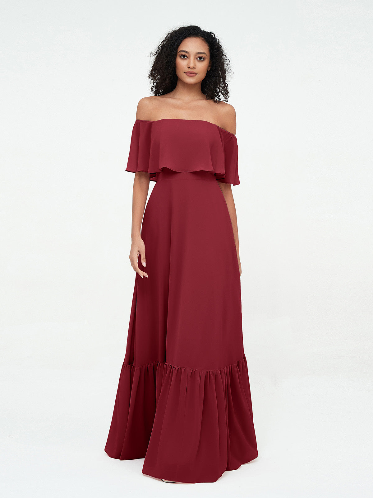 Burgundy Azalea Chiffon Off-Shoulder Dress