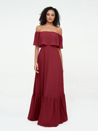 Burgundy Azalea Chiffon Off-Shoulder Dress