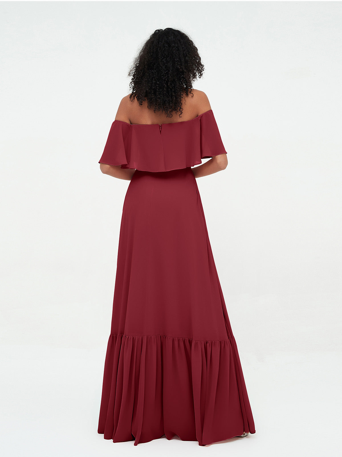 Burgundy Azalea Chiffon Off-Shoulder Dress