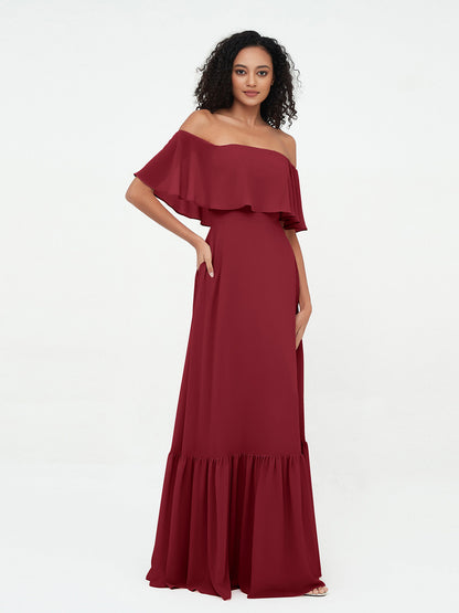 Burgundy Azalea Chiffon Off-Shoulder Dress
