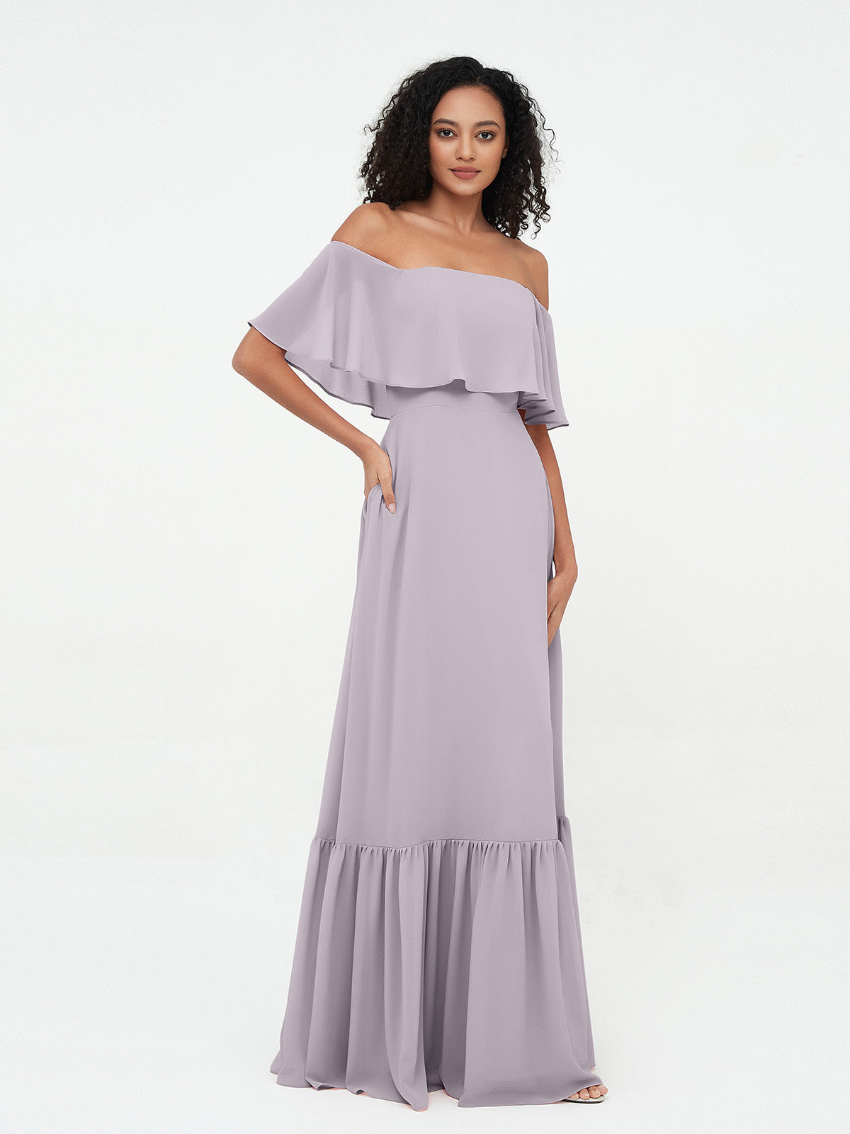Dusk Azalea Chiffon Off-Shoulder Dress