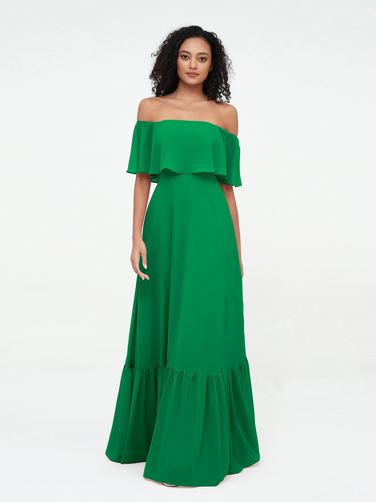 Emerald Azalea Chiffon Off-Shoulder Dress