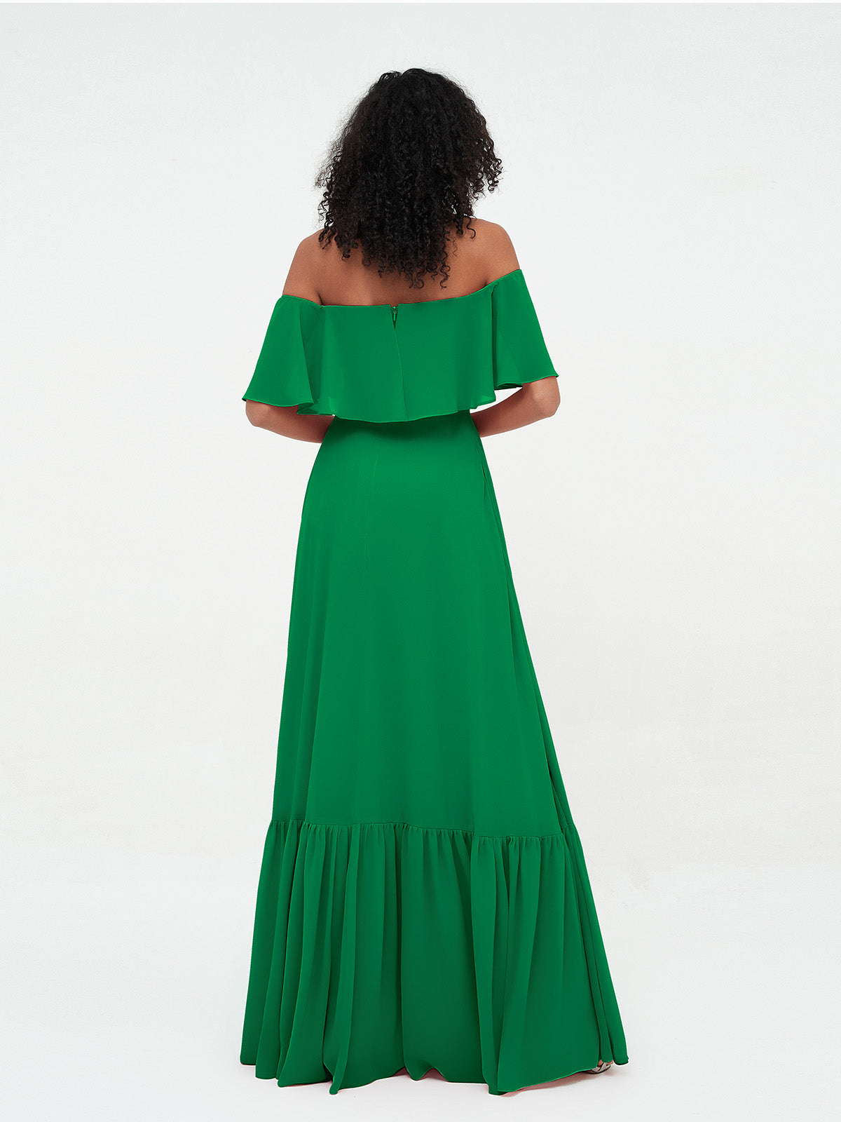 Emerald Azalea Chiffon Off-Shoulder Dress