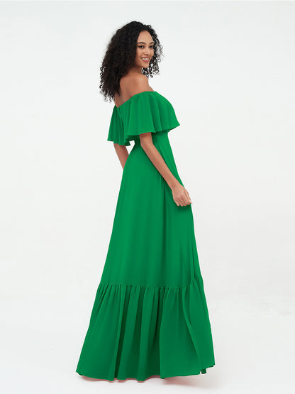 Emerald Azalea Chiffon Off-Shoulder Dress